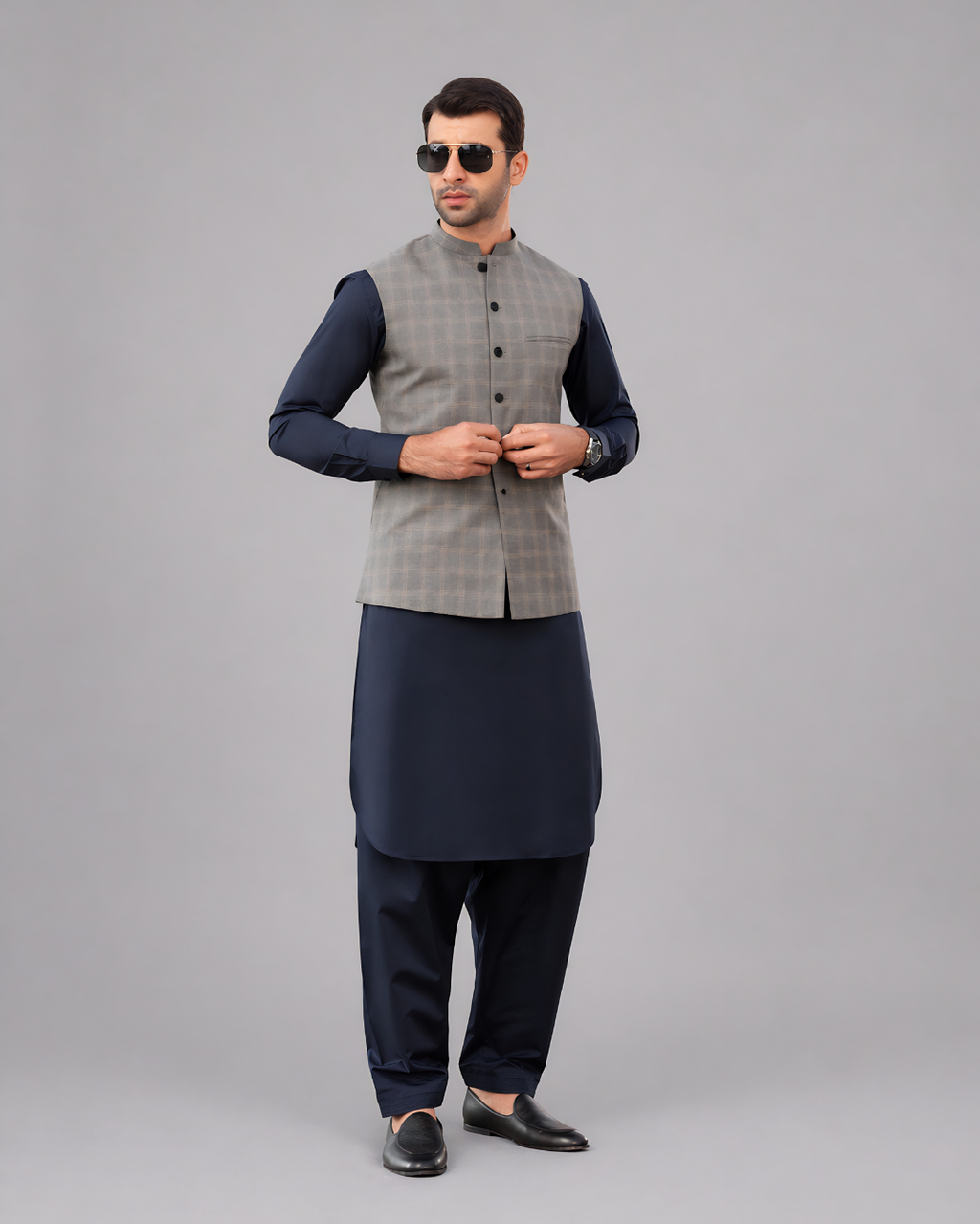 Windowpane Check Waist Coat
