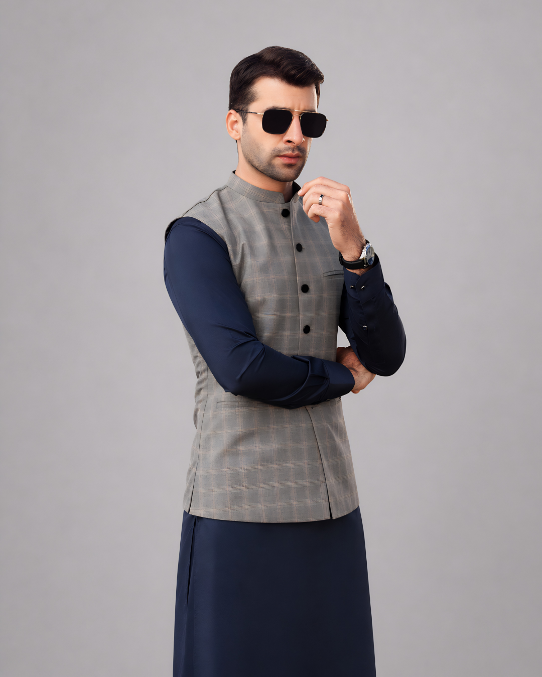 Windowpane Check Waist Coat