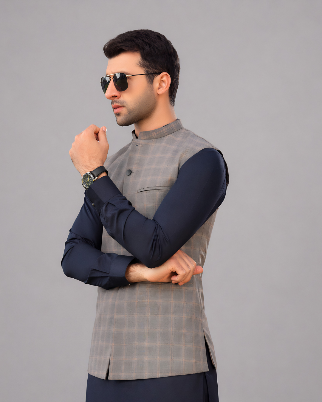 Windowpane Check Waist Coat