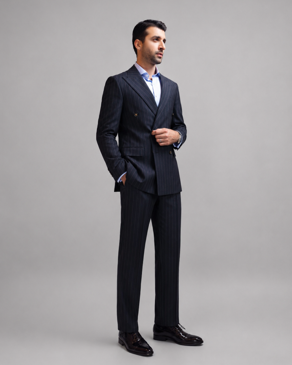 Print Striped Navy Blue Suit