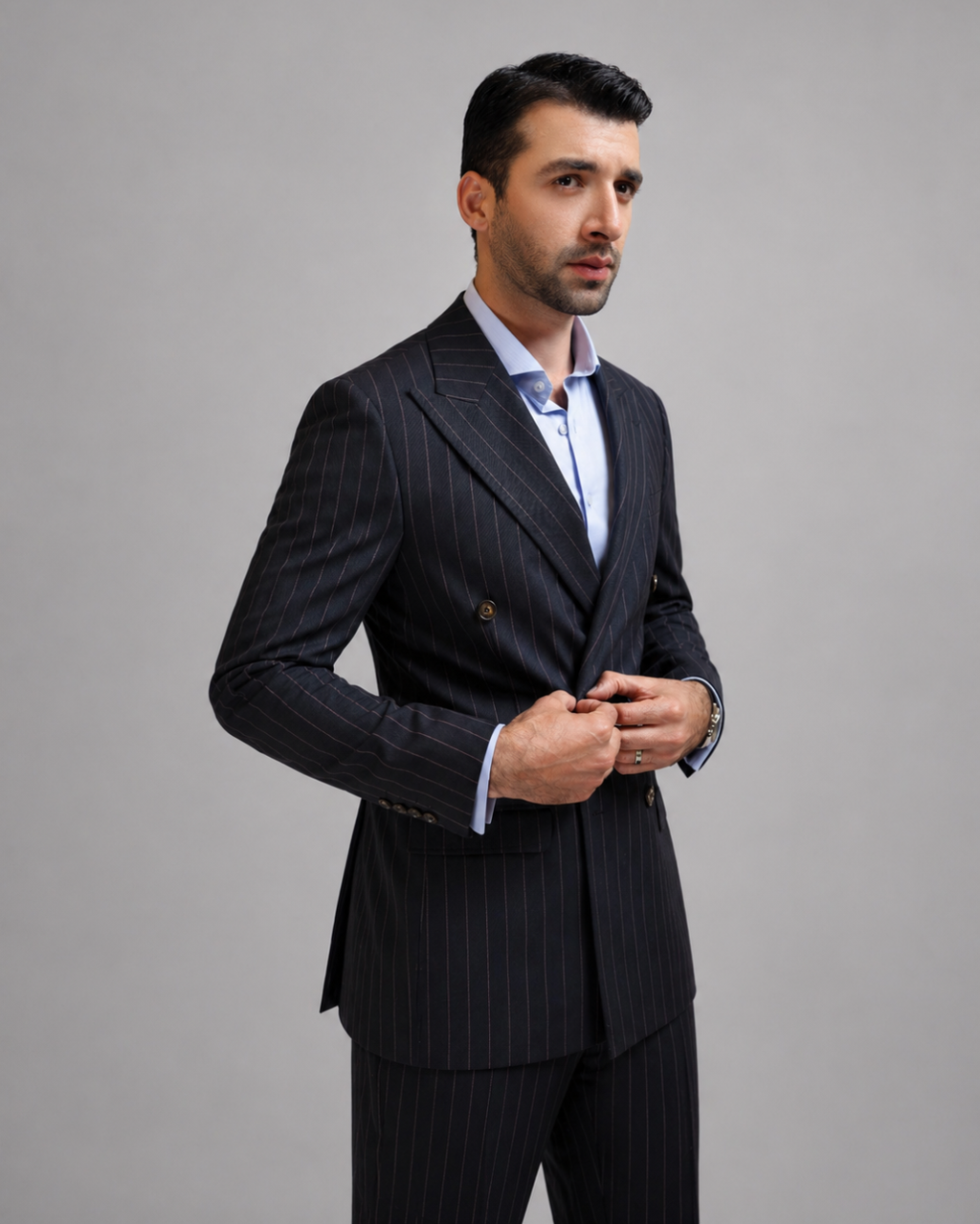 Print Striped Navy Blue Suit