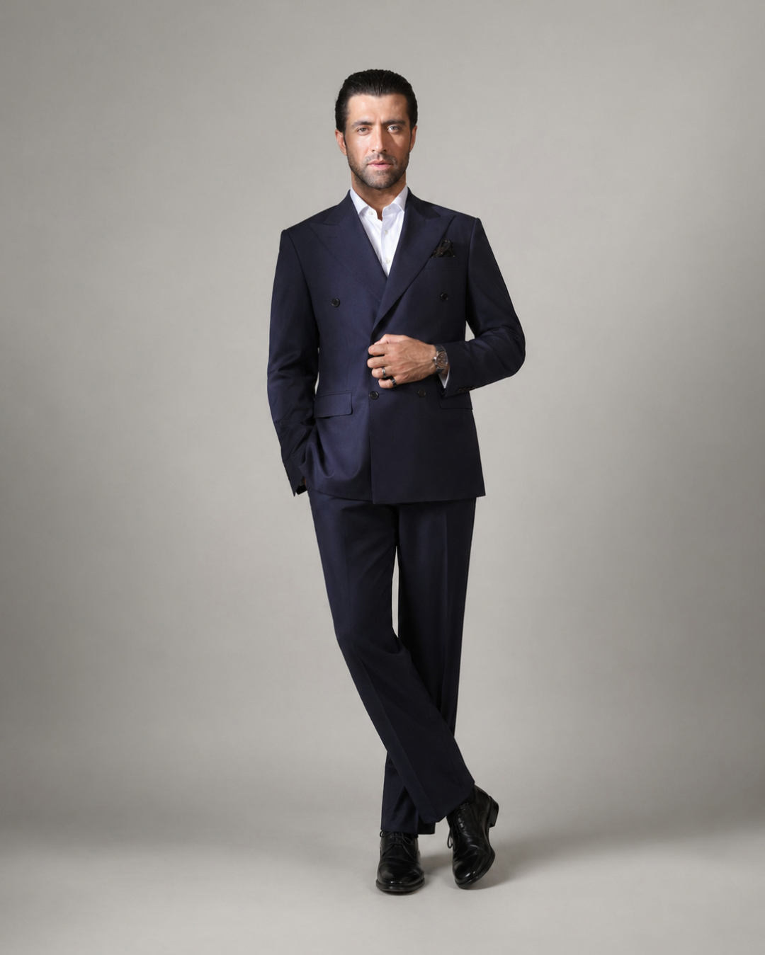 Massimo Peak Lapel French Navy Suit