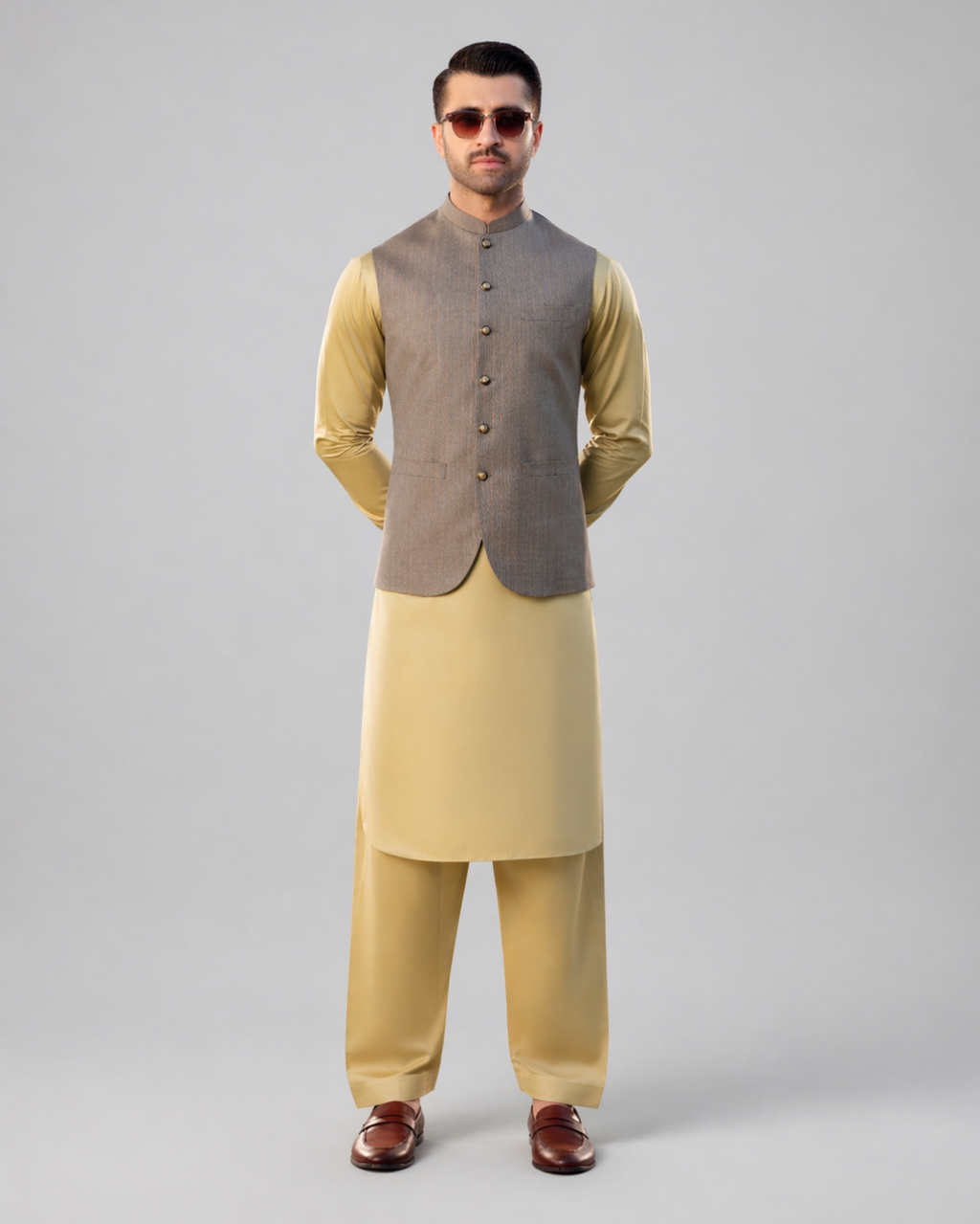 Nushki Gold Kameez Shalwar