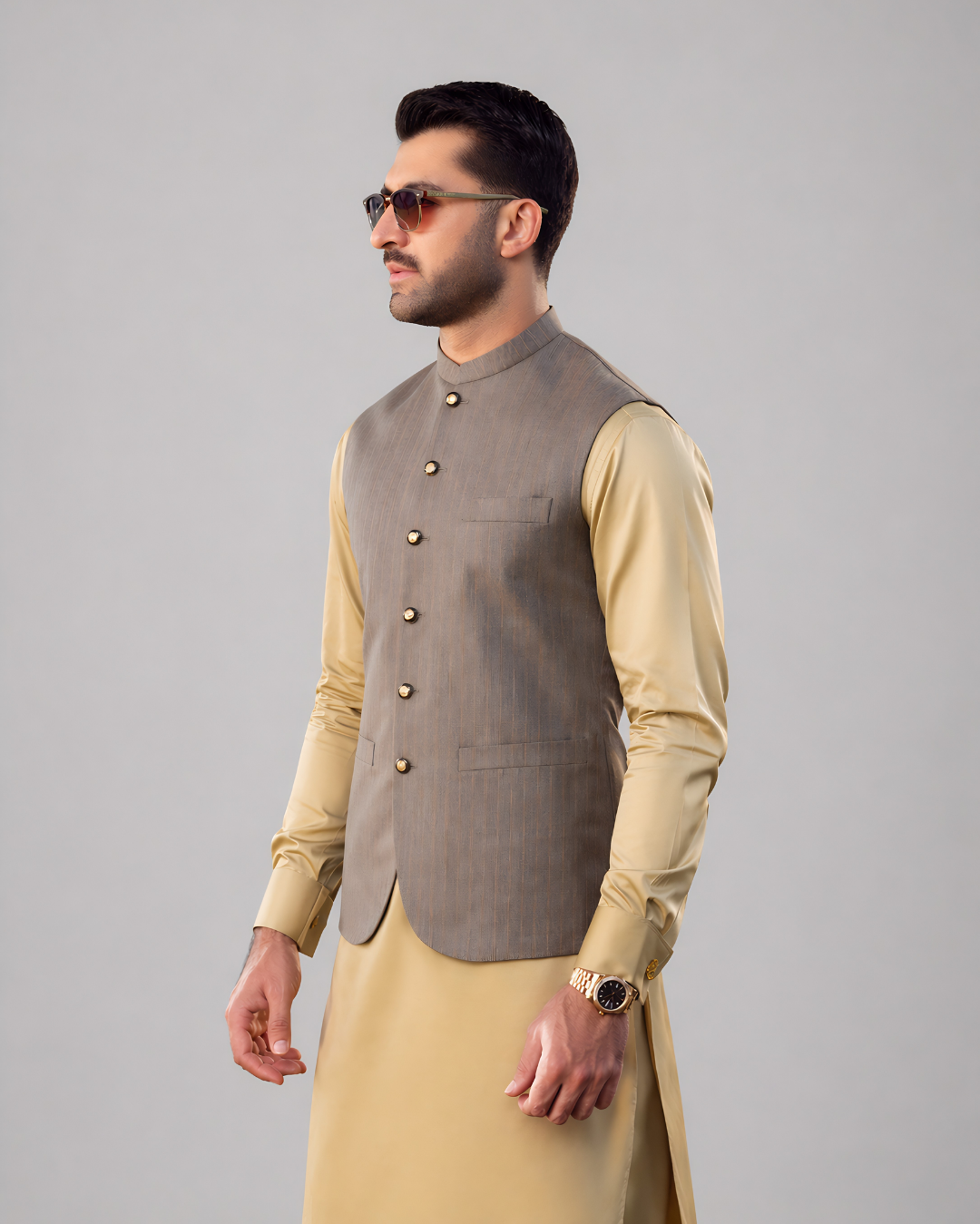 Nushki Gold Kameez Shalwar