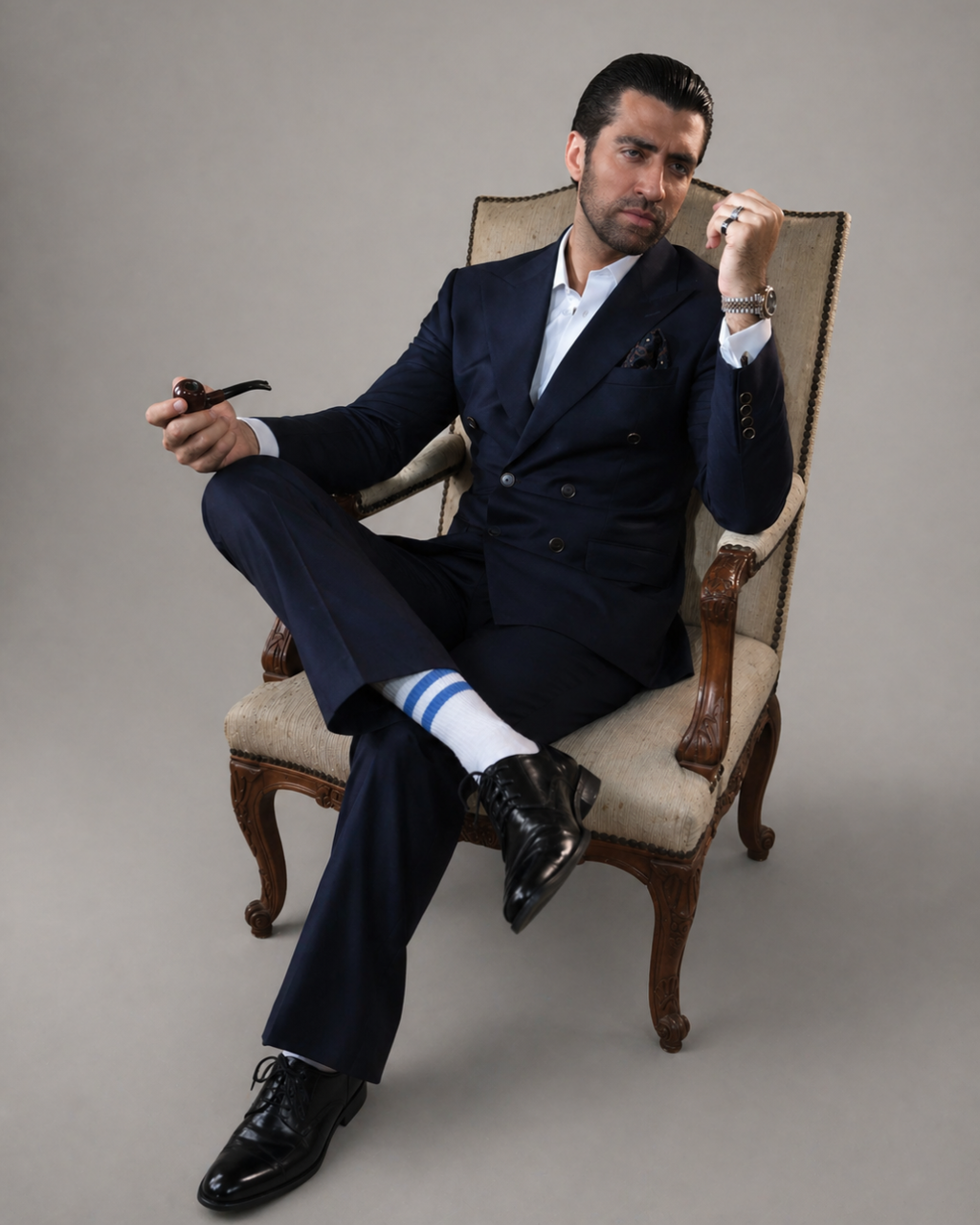 Massimo Peak Lapel French Navy Suit
