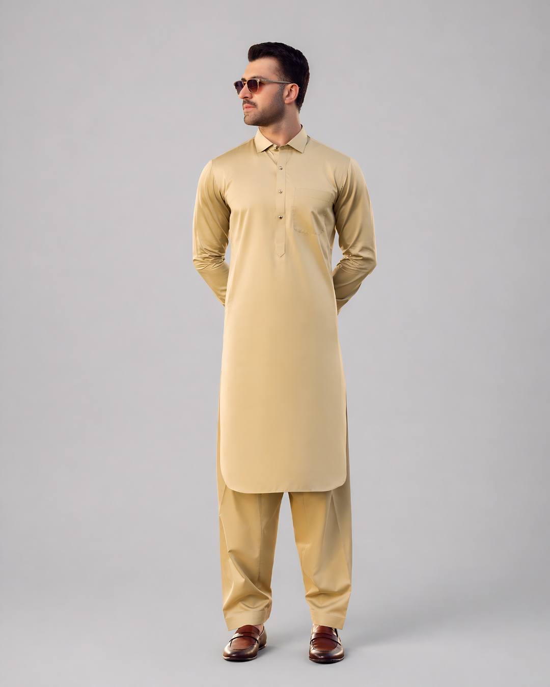 Nushki Gold Kameez Shalwar