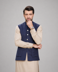 Navy Blue Box Pleat Classic Waist Coat