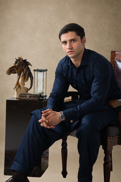 Navy Blue Cotton Shalwar Kameez